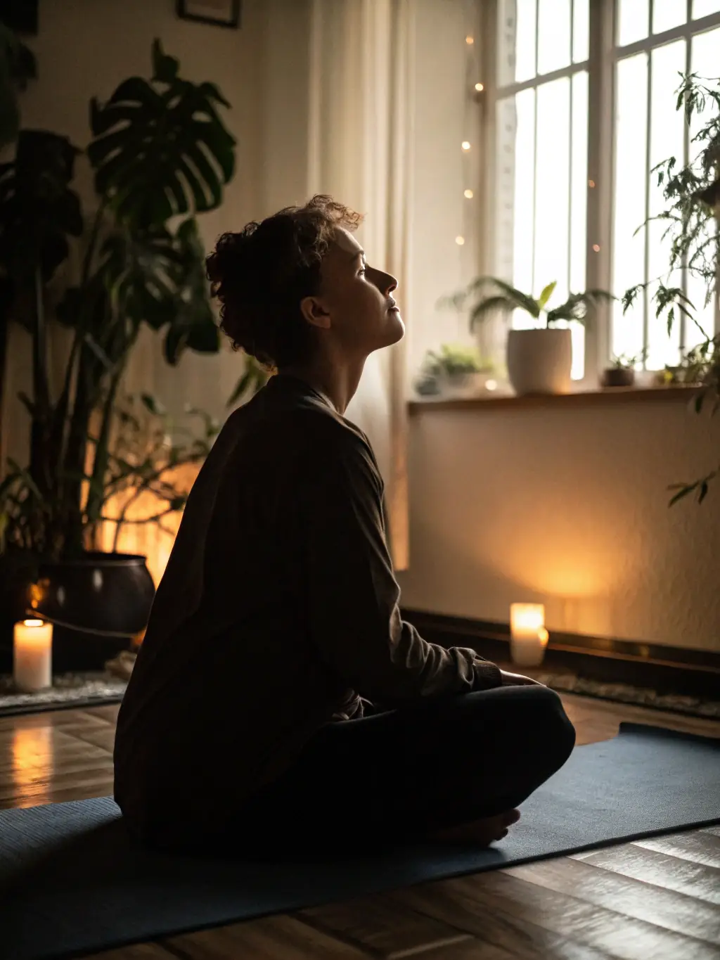 A person meditating or practicing mindfulness, representing stress reduction and improved mental well-being.