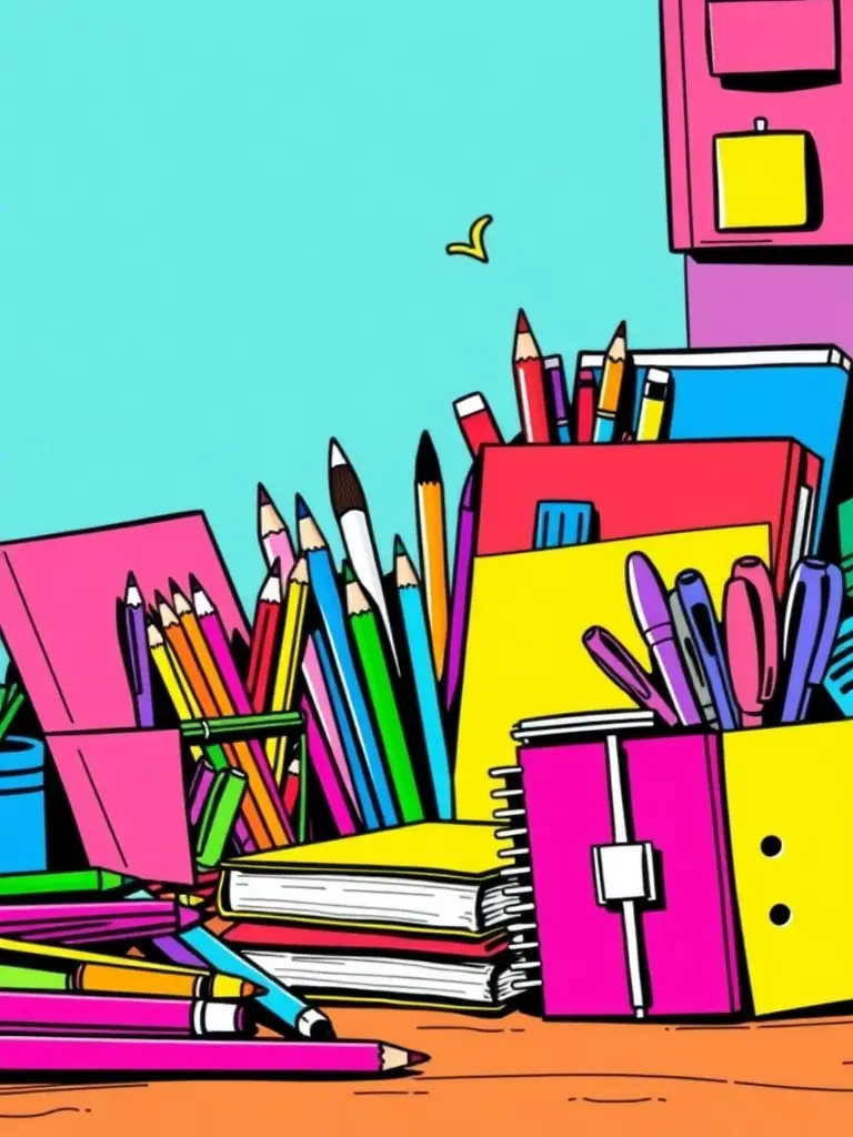 A collection of different colored pens and notebooks, representing the variety of journaling styles and preferences.