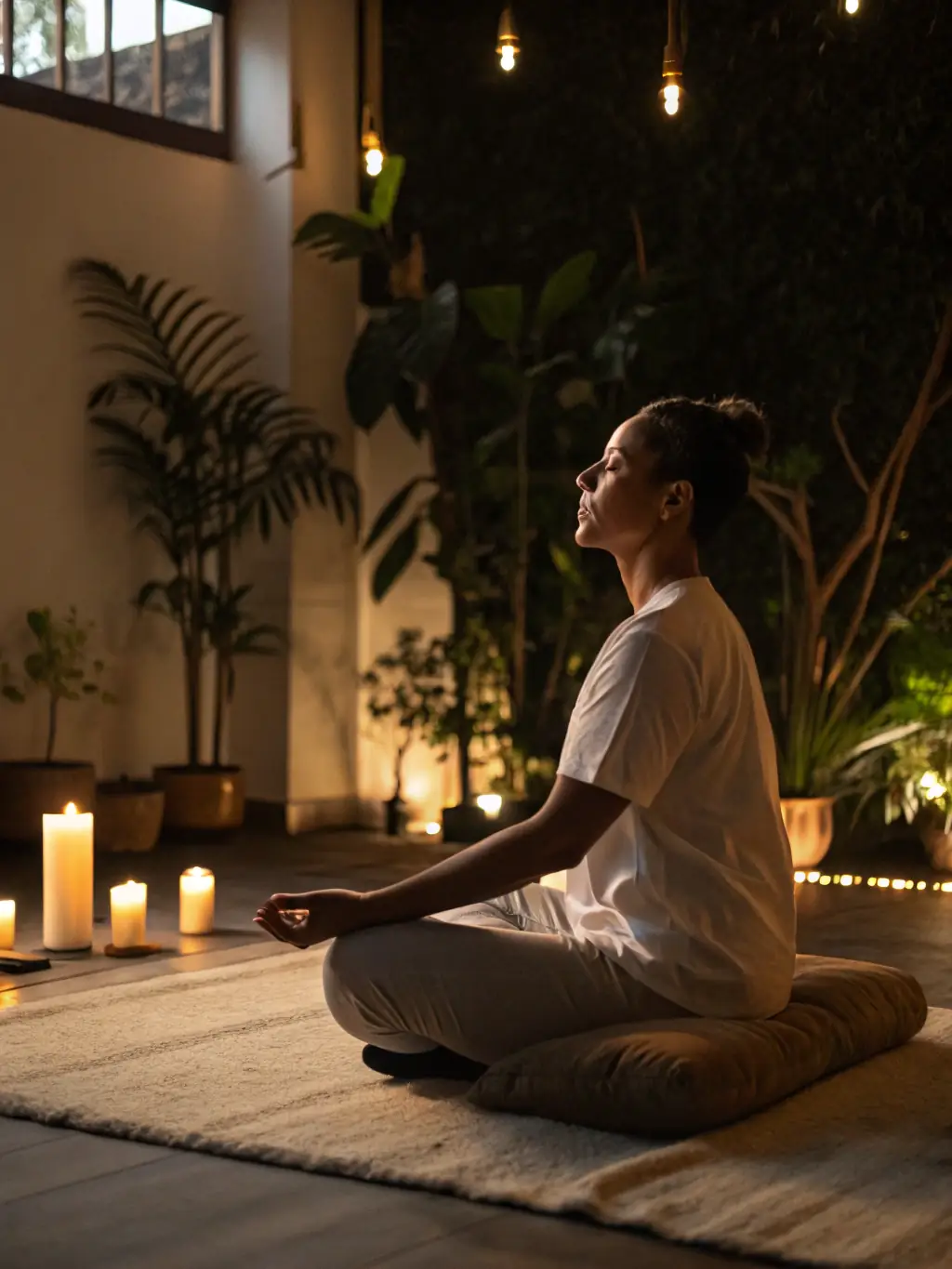 A person meditating with a journal nearby, representing mindfulness and intentional reflection.